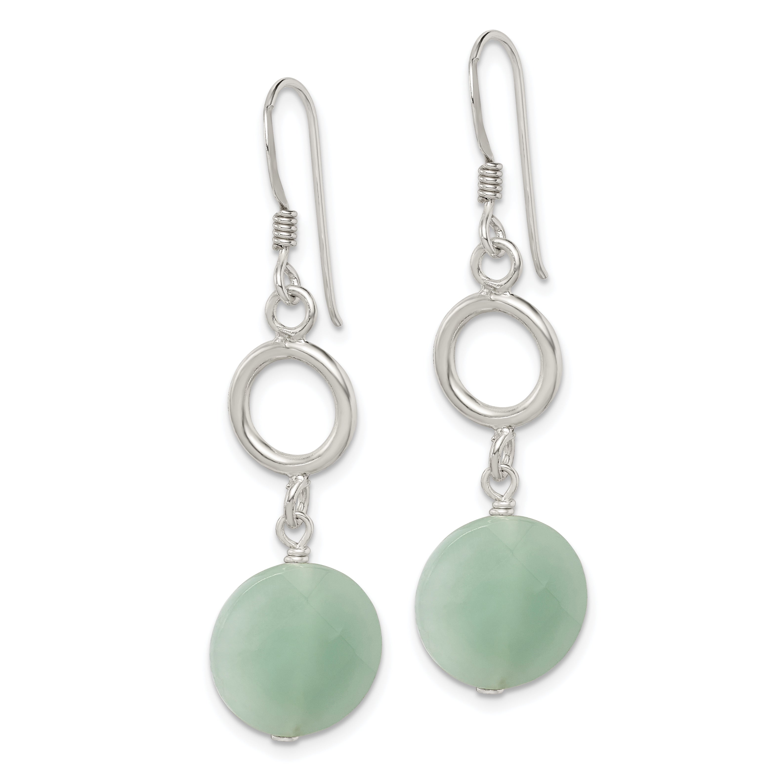 Sterling Silver Polished Amazonite Circle Dangle Earrings Secondary image
