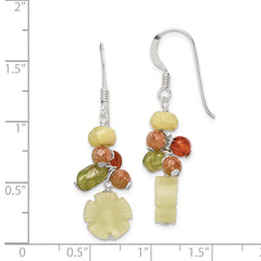 Sterling Silver Polished Jade, Unikite, Peridot, Aventurine & Carnelian Floral Dangle Earrings