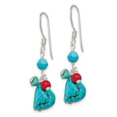 Sterling Silver Dyed Howlite/Turquoise/Red Coral Earrings