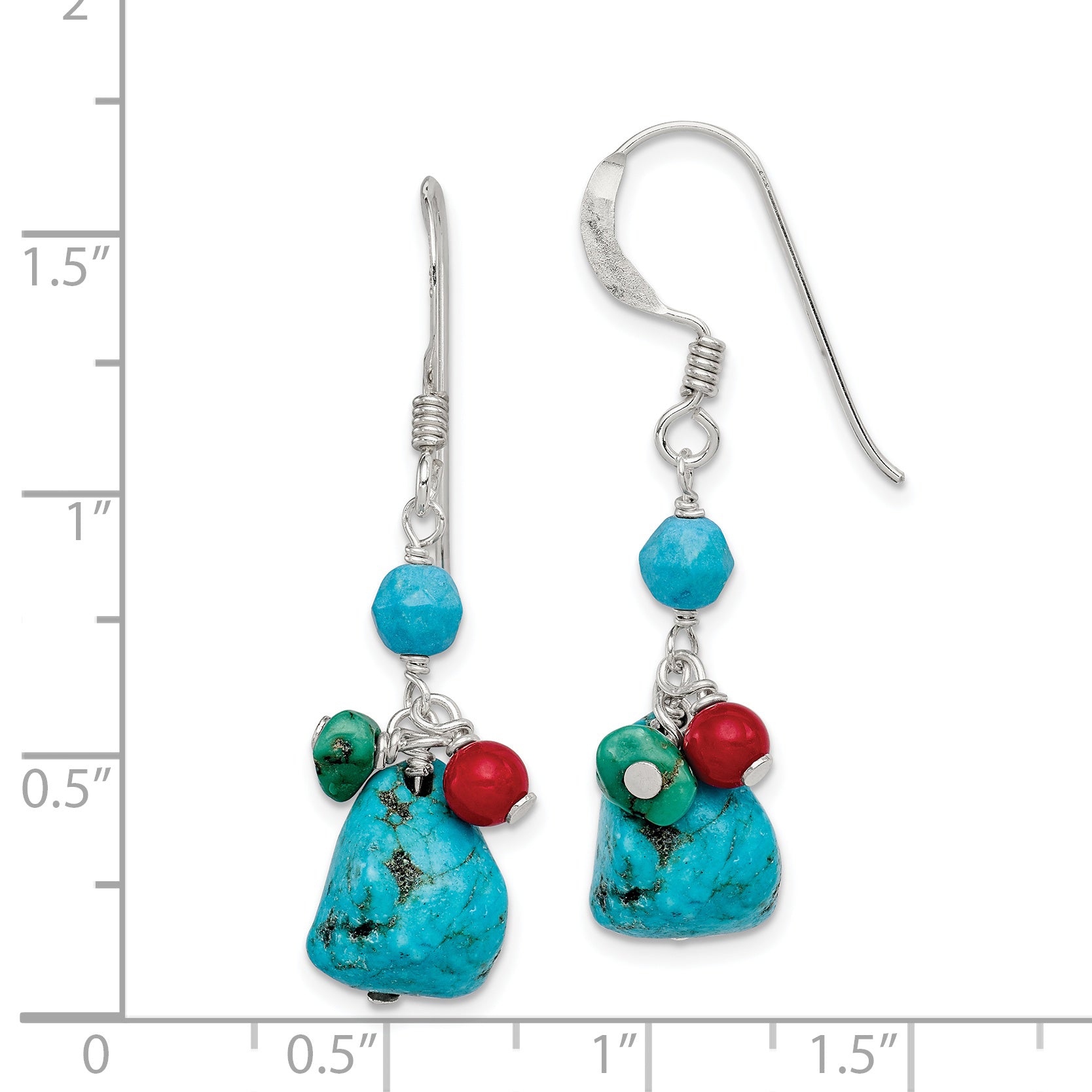 Sterling Silver Dyed Howlite/Turquoise/Red Coral Earrings