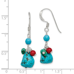 Sterling Silver Dyed Howlite/Turquoise/Red Coral Earrings