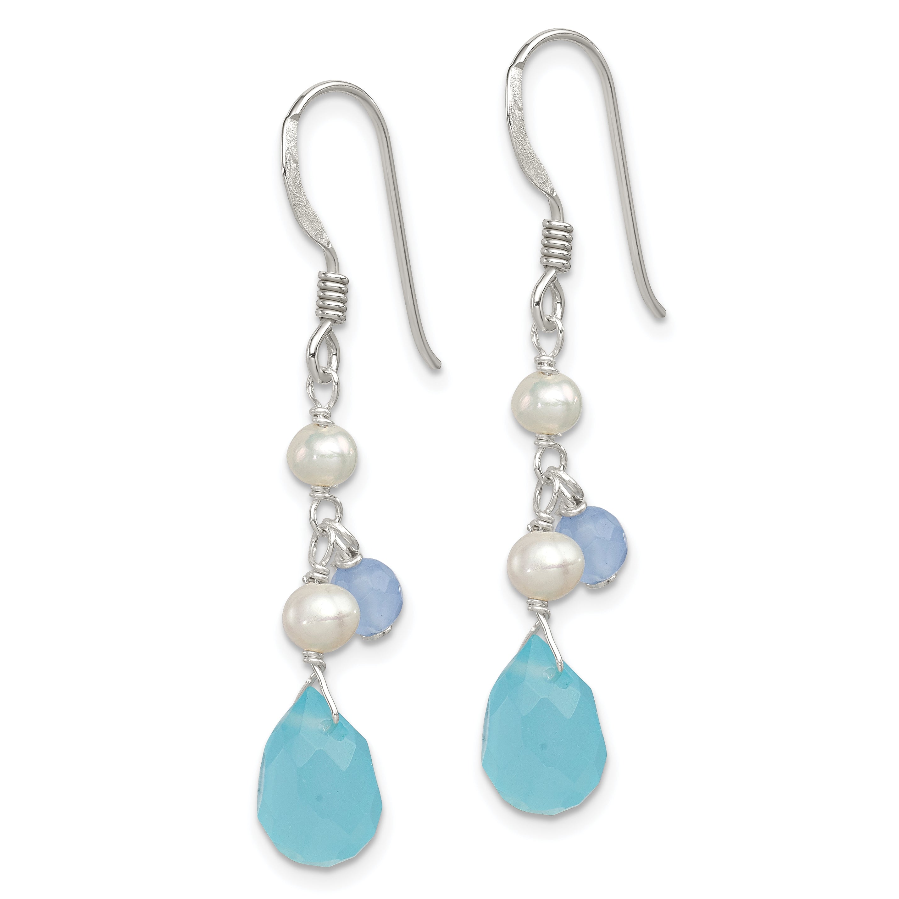 Sterling Silver Blue Topaz/Blue Agate/FW Cultured Pearl Earrings Secondary image