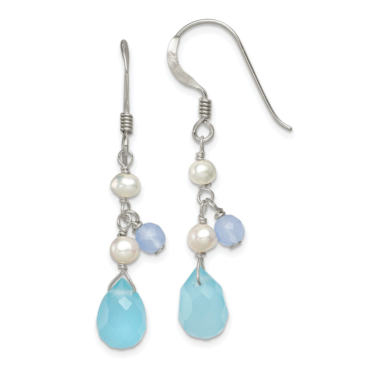 Topaz/Blue Agate/Freshwater Pearl Dangle Earrings in Sterling Silver - Sophia Jewelers Main image