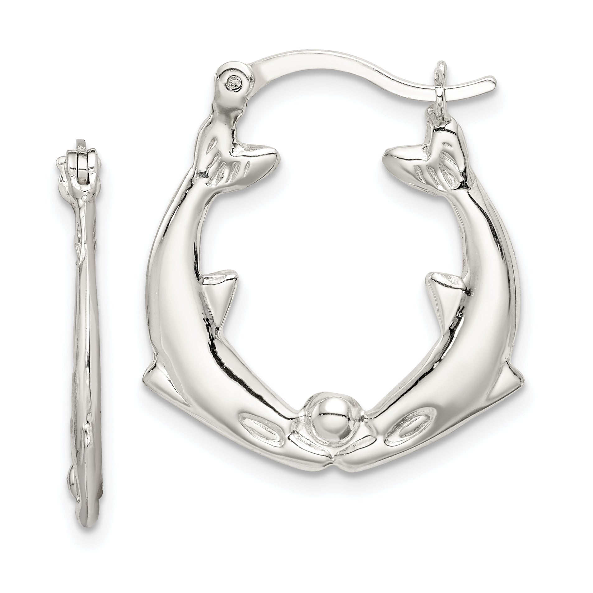 Sterling Silver Polished Dolphins Round Hoop Earrings Main image