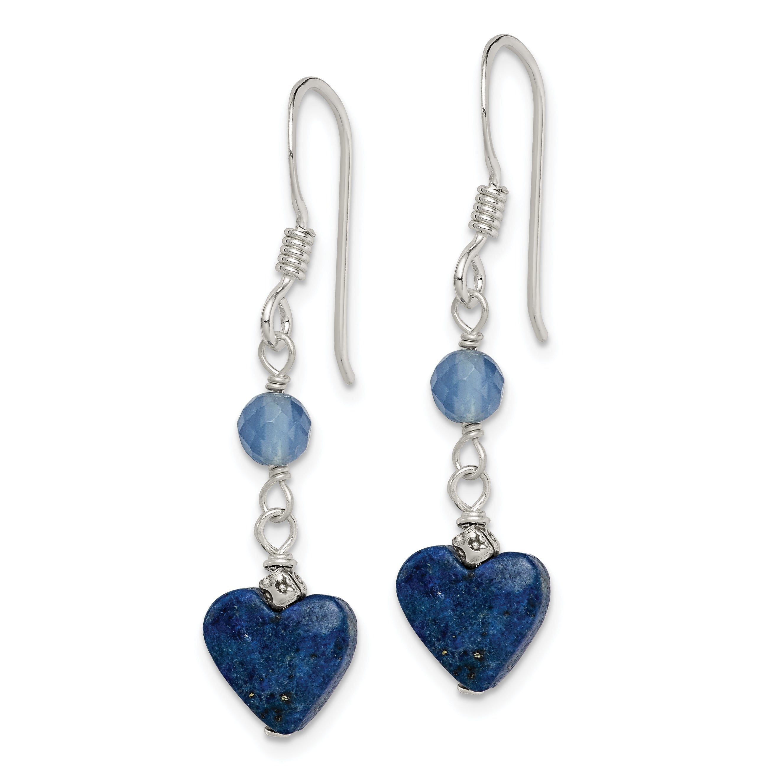Sterling Silver Polished & Antiqued Blue Agate & Lapis Heart Dangle Earring Secondary image