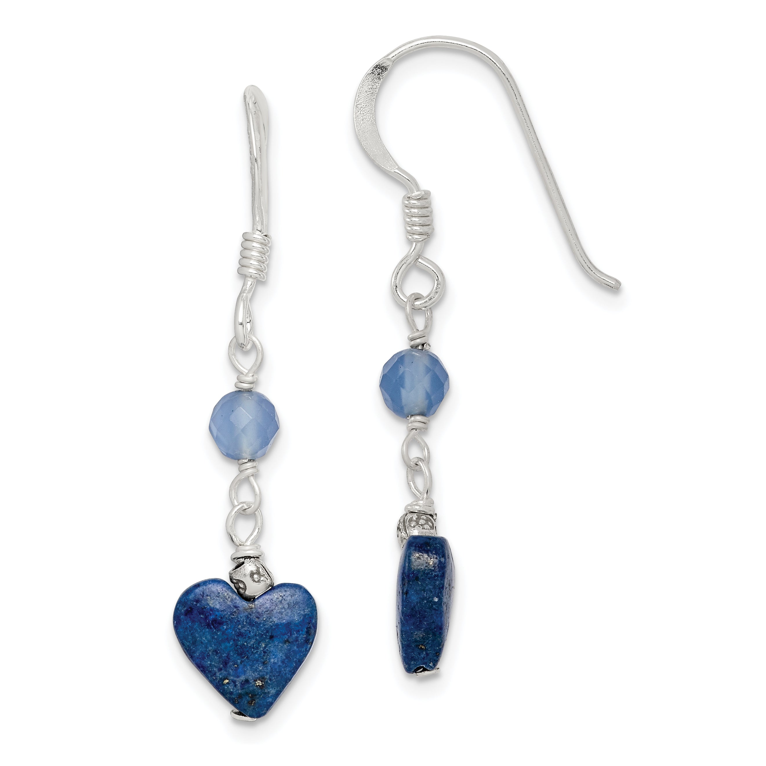 Sterling Silver Polished & Antiqued Blue Agate & Lapis Heart Dangle Earring Main image