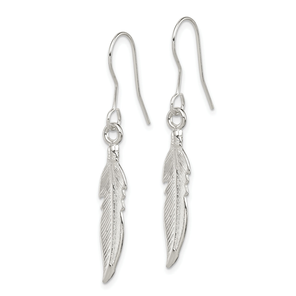 Feather Drop Earrings in Sterling Silver