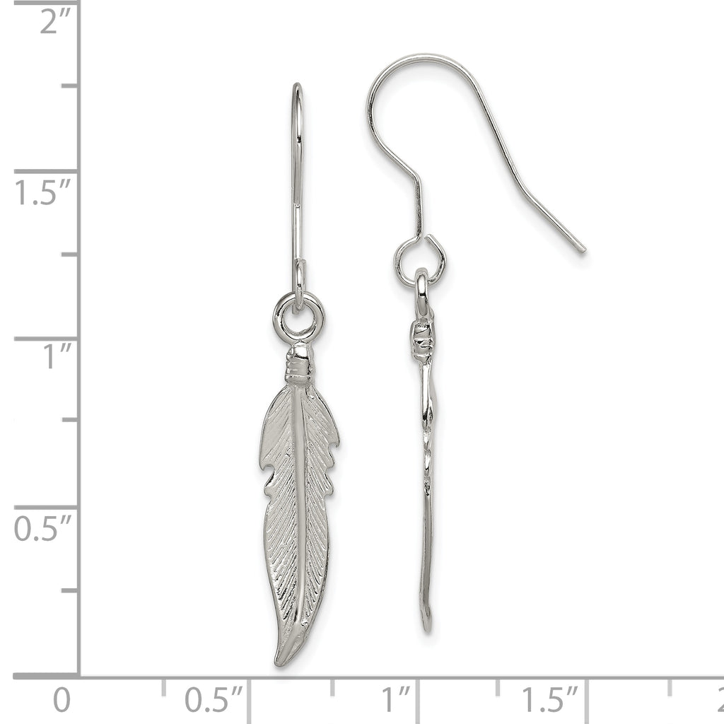 Feather Drop Earrings in Sterling Silver
