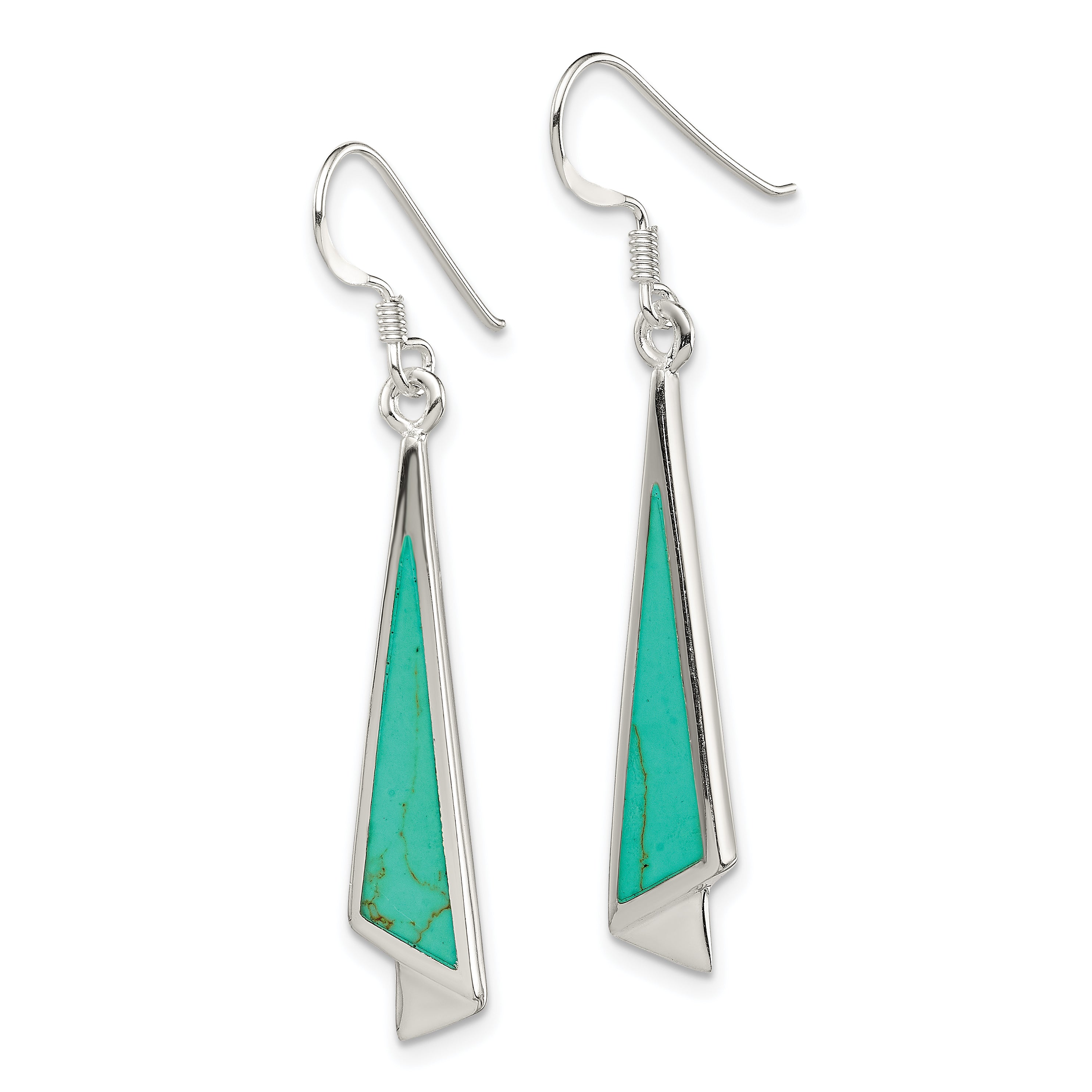 Sterling Silver Polished Fancy Triangle Turquoise Dangle Earrings Secondary image