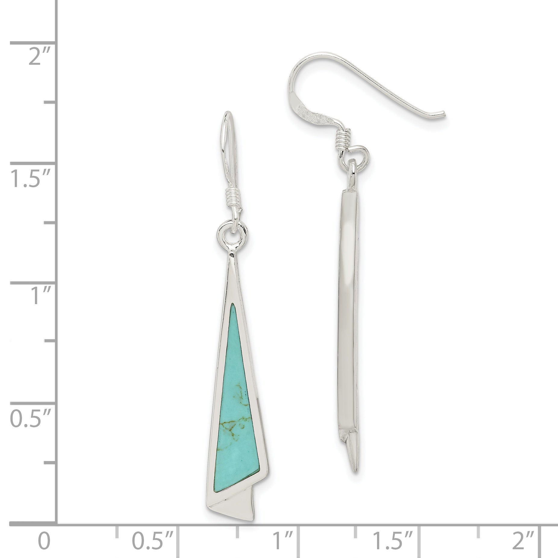 Sterling Silver Polished Fancy Triangle Turquoise Dangle Earrings