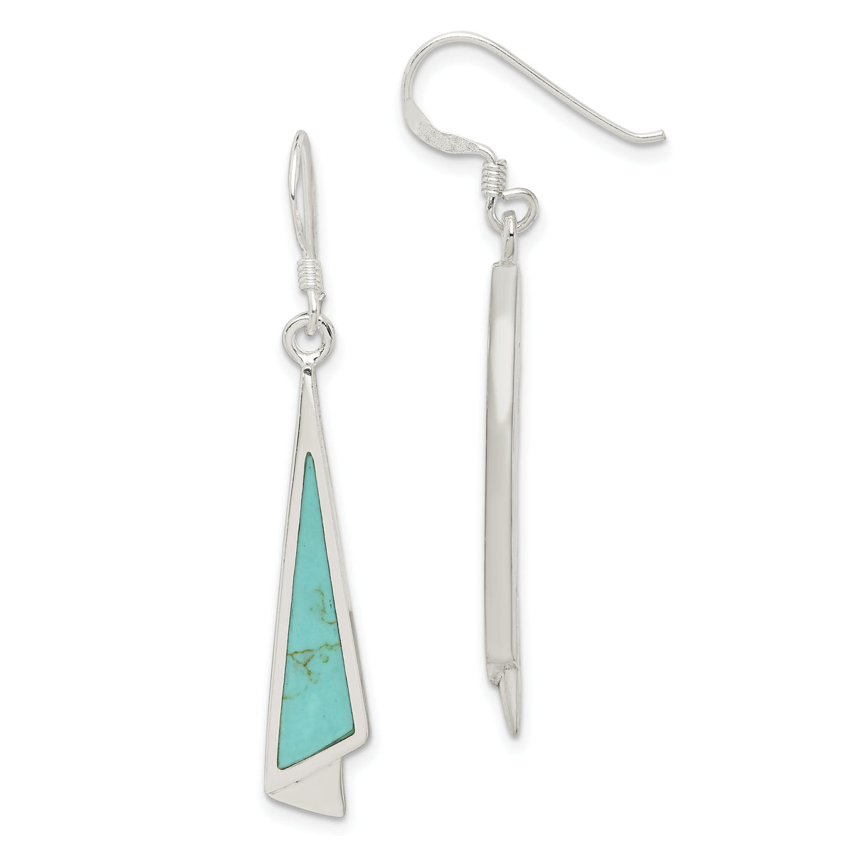 Sterling Silver Polished Fancy Triangle Turquoise Dangle Earrings