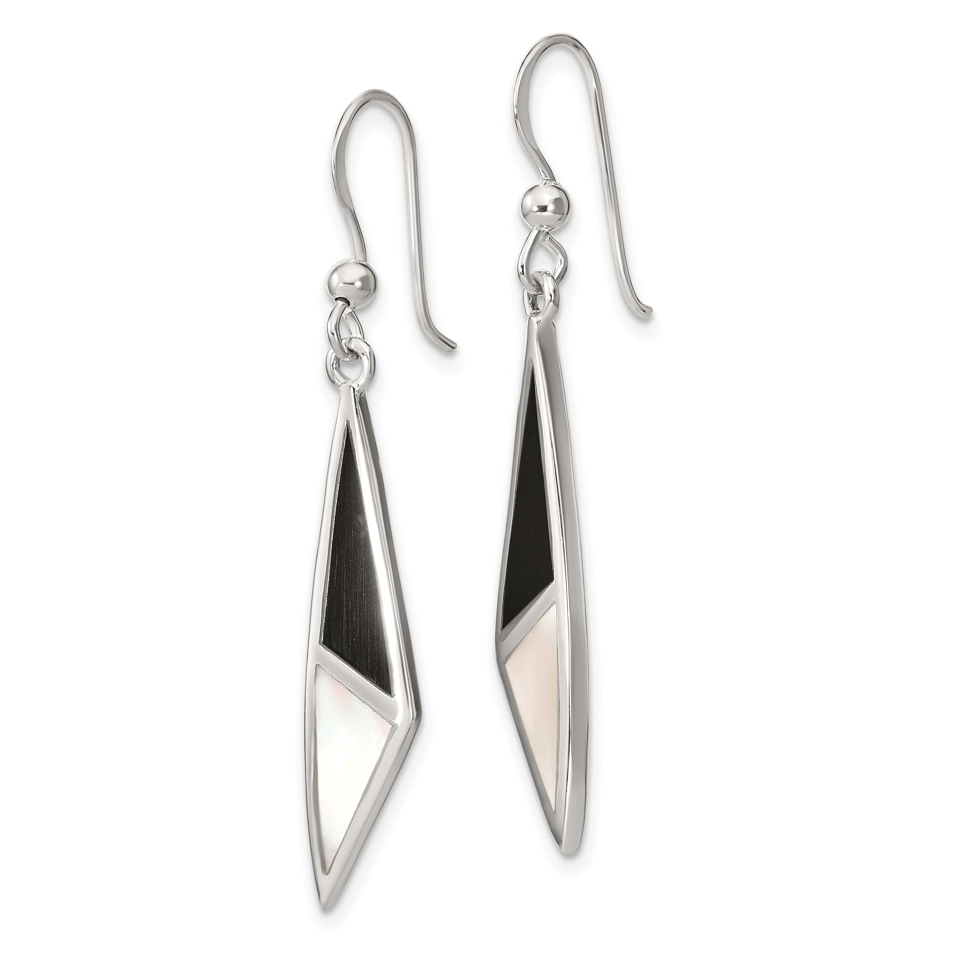 Sterling Silver Polished Onyx & Mother of Pearl Dangle Earrings Secondary image