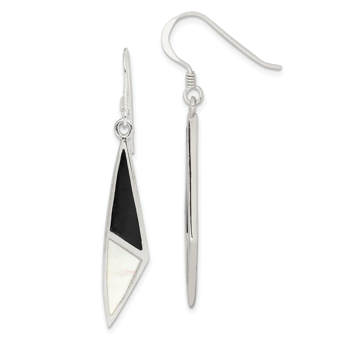 Onyx & Mother of Pearl Dangle Earrings in Sterling Silver, 6.5x10mm - Sophia Jewelers Main image