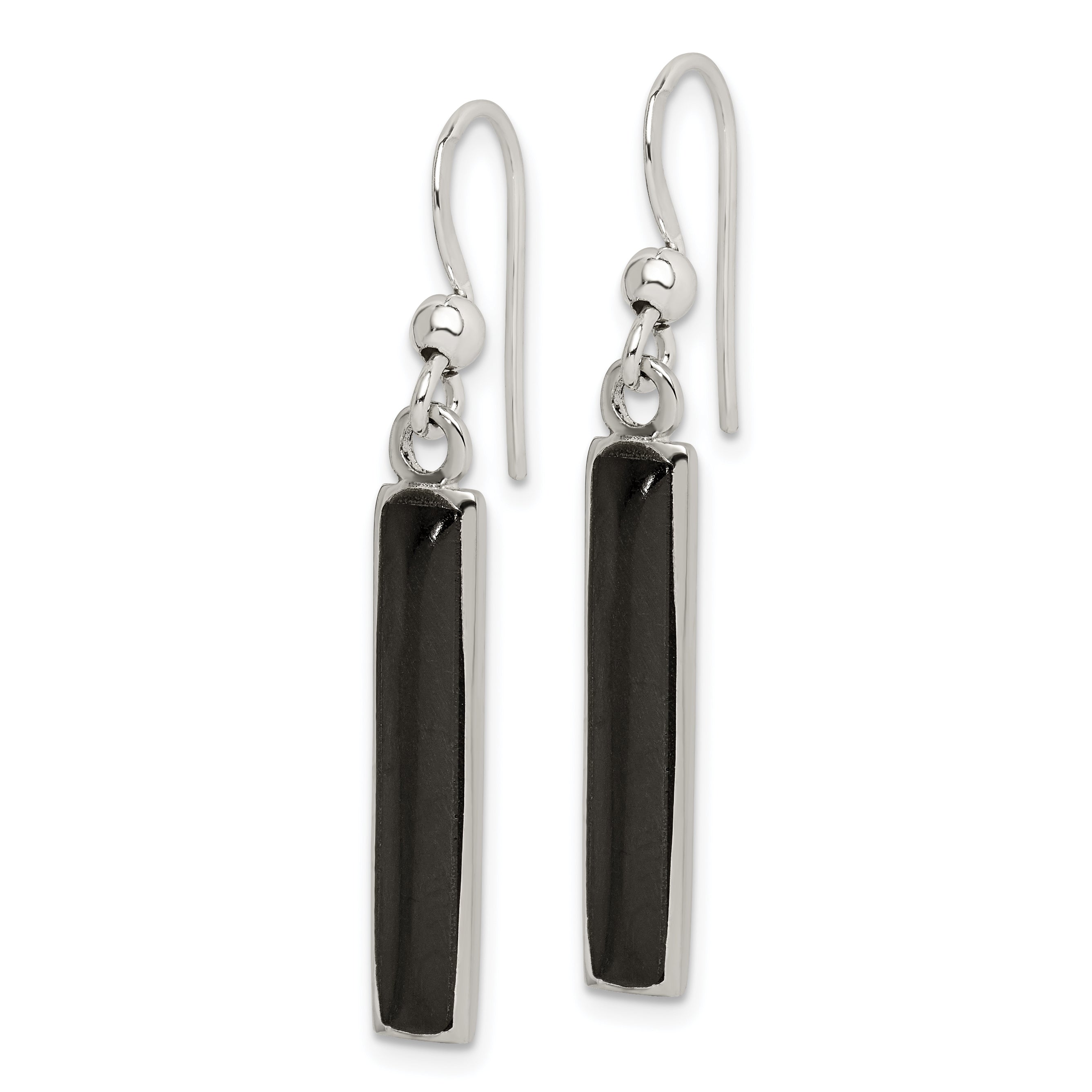 Sterling Silver Polished Onyx Bar Dangle Earrings Secondary image
