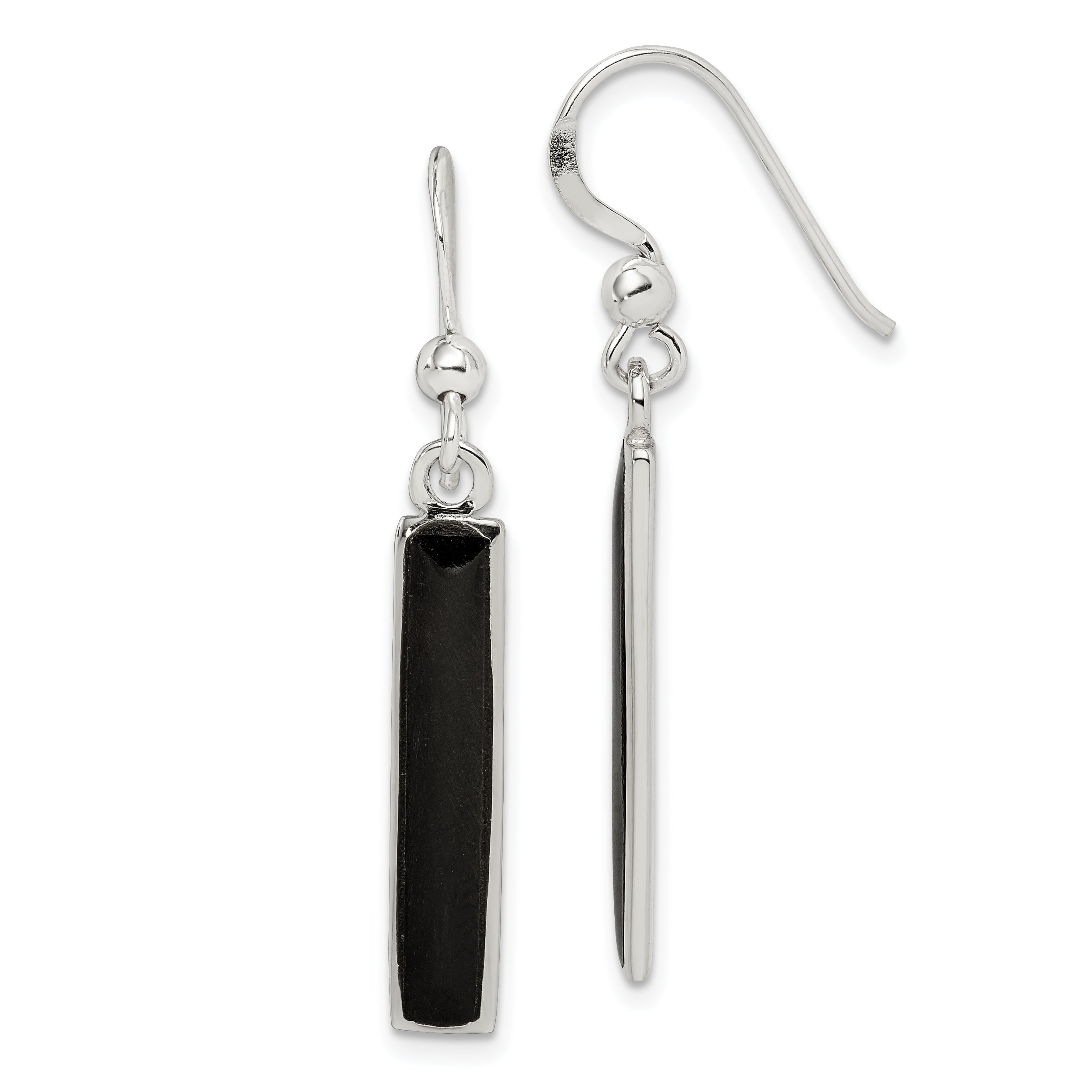 Sterling Silver Polished Onyx Bar Dangle Earrings Main image