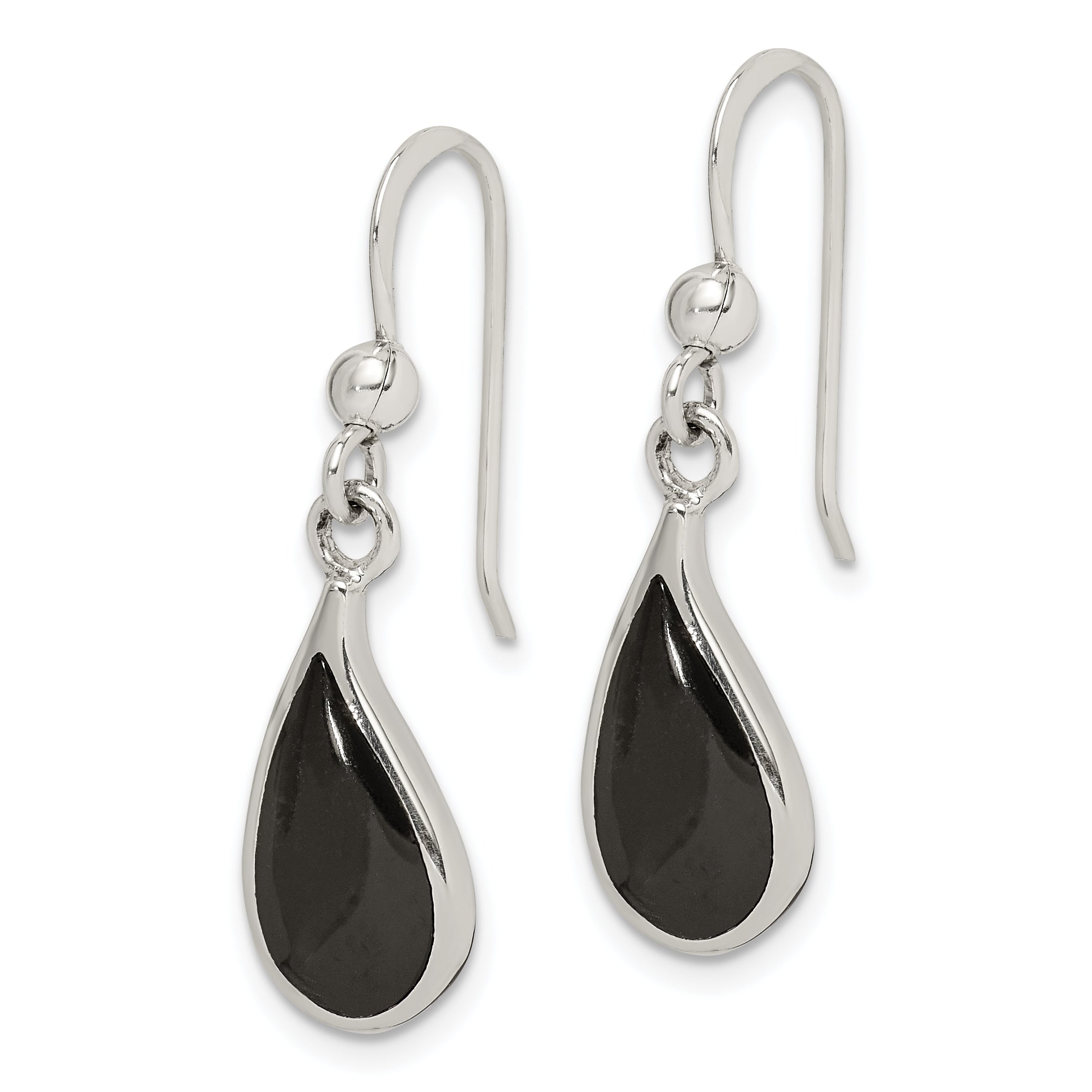 Sterling Silver Polished Curved Onyx Teardrop Dangle Earrings Secondary image