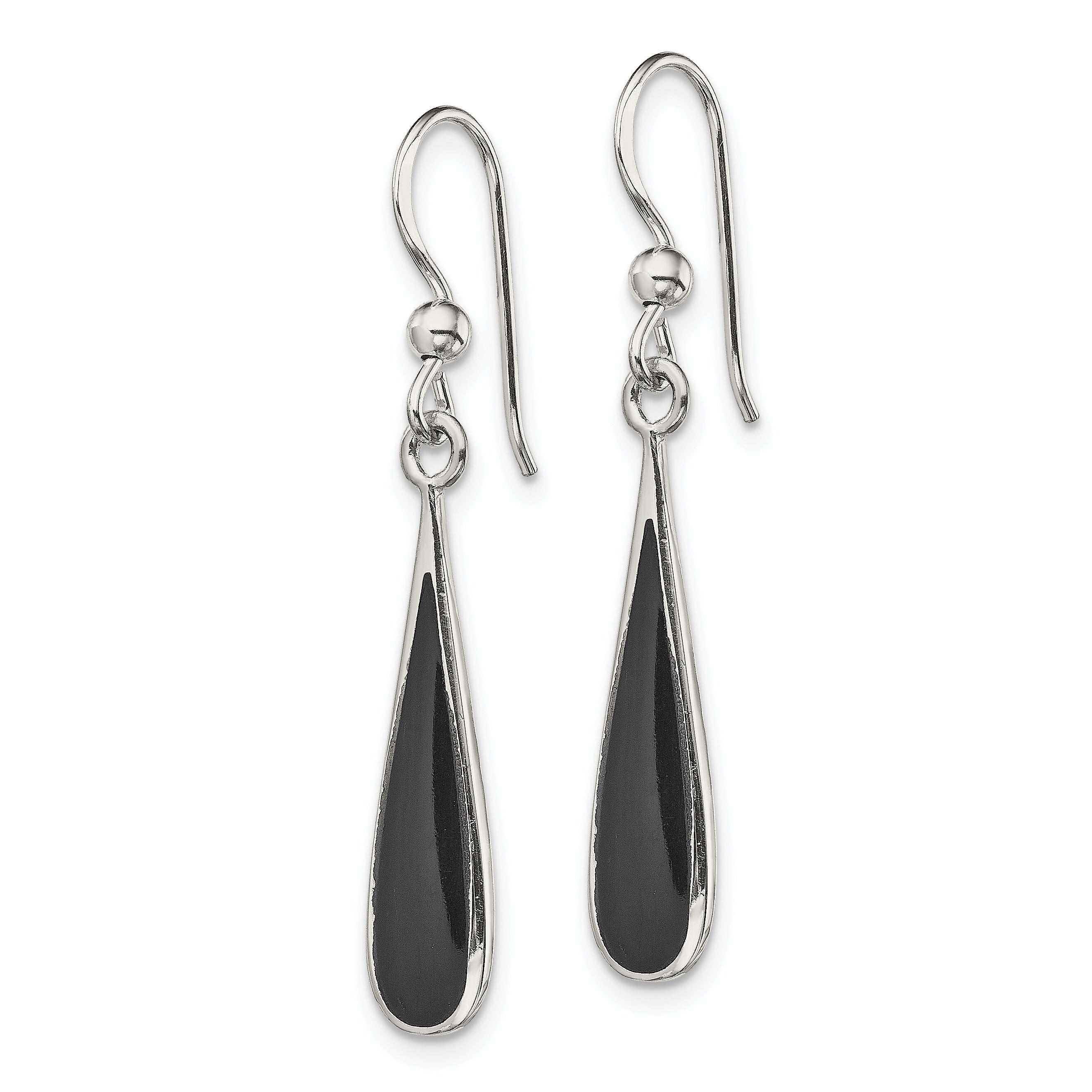 Sterling Silver Polished Onyx Teardrop Dangle Earrings Secondary image