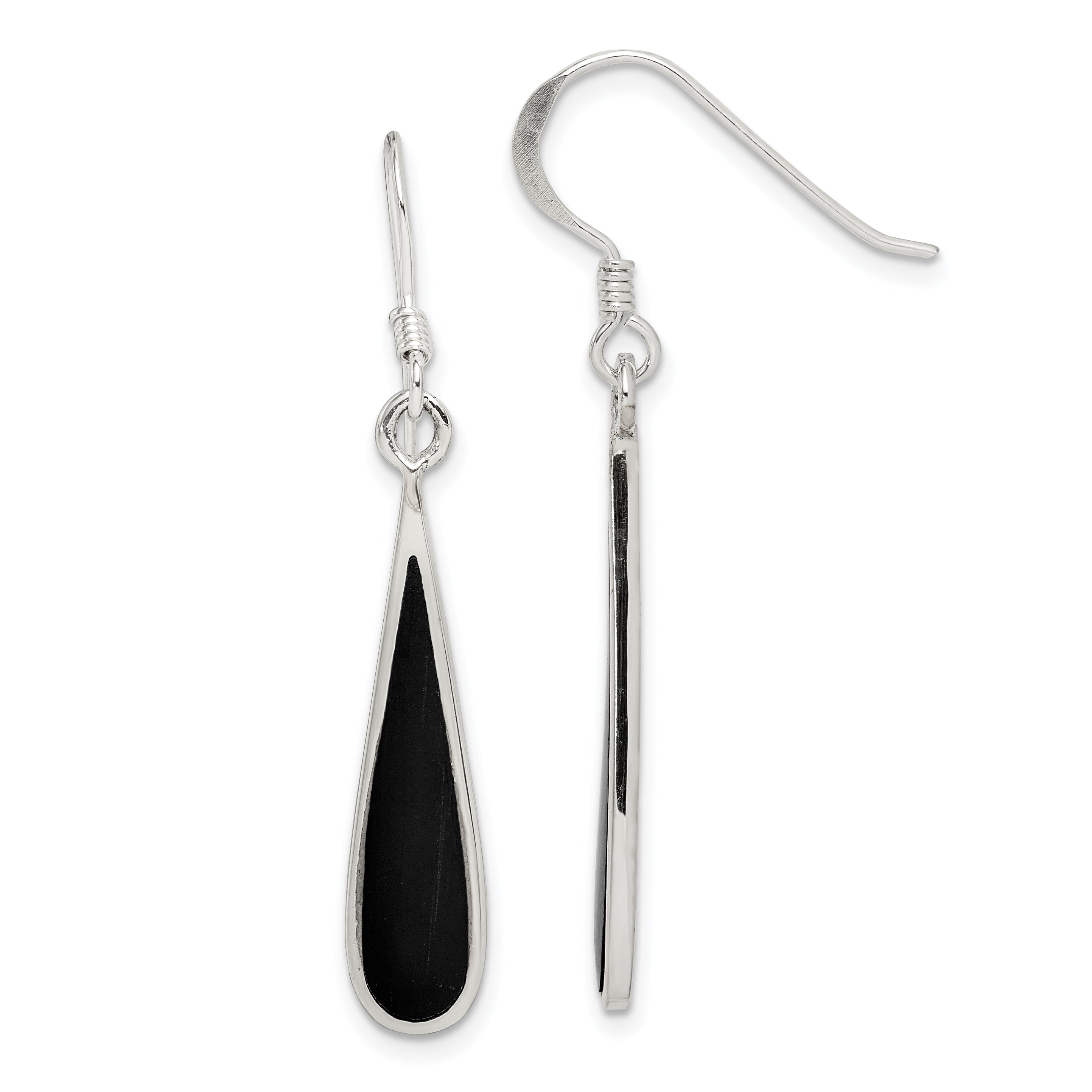 Sterling Silver Polished Onyx Teardrop Dangle Earrings Main image