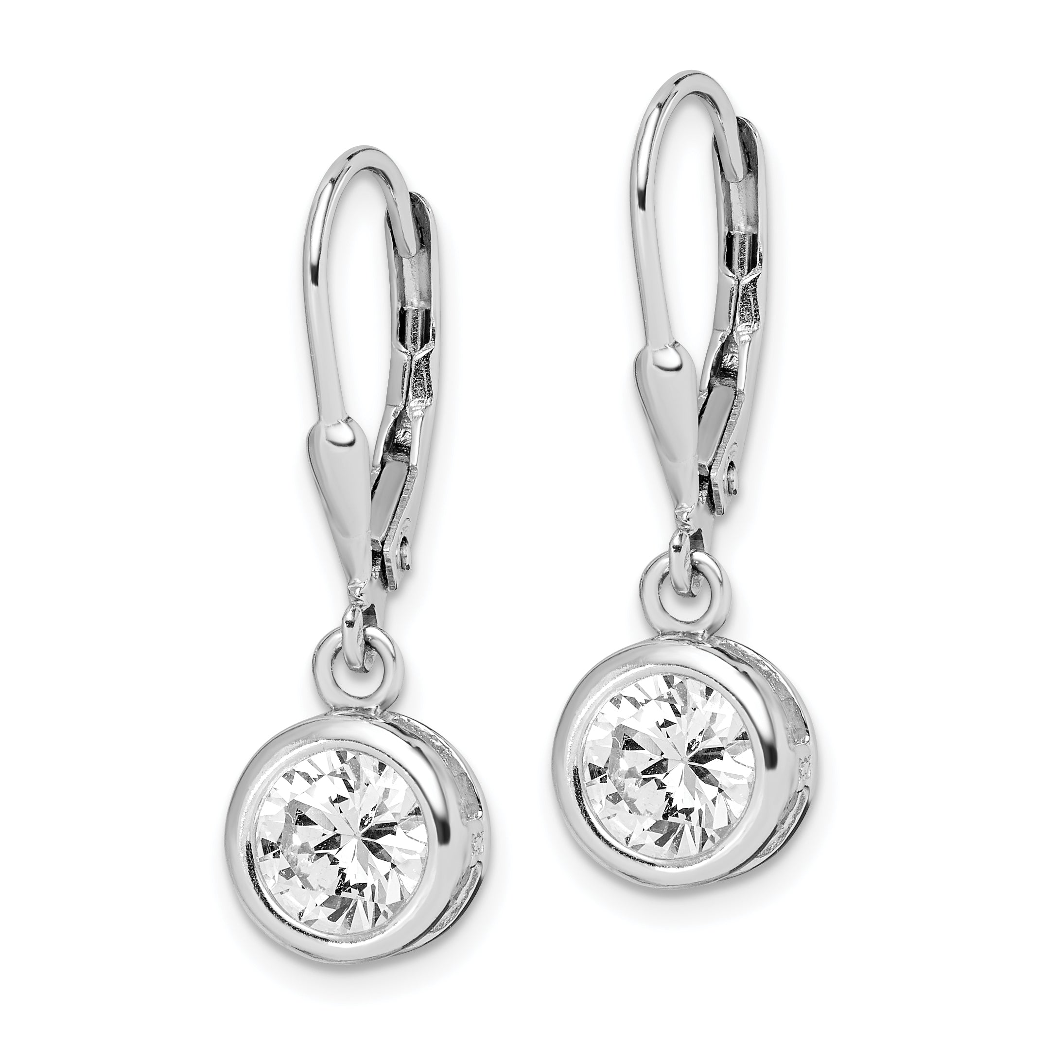 Sterling Silver Rhodium-plated Polished Round 7mm CZ Leverback Earrings Secondary image