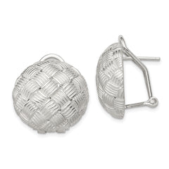 Sterling Silver Rhod-pltd Polished Woven Circle Omega Back Earrings