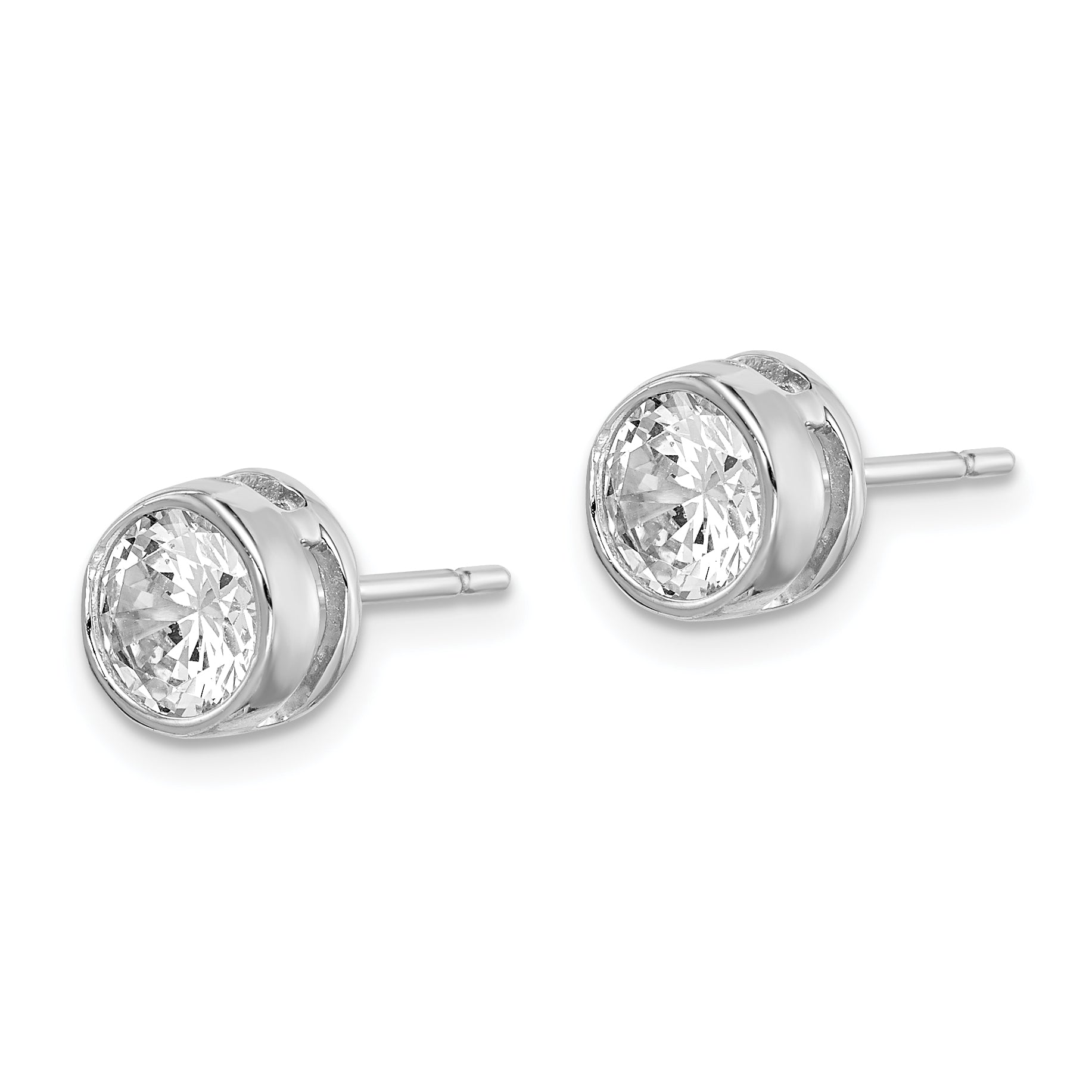 Sterling Silver RH-plated Polished 6mm Round CZ Bezel Set Stud Earrings Secondary image