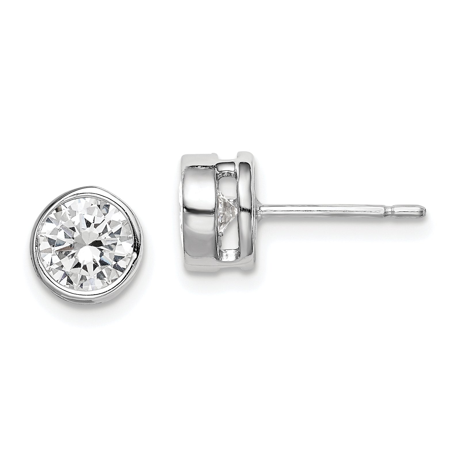 Sterling Silver RH-plated Polished 6mm Round CZ Bezel Set Stud Earrings Main image