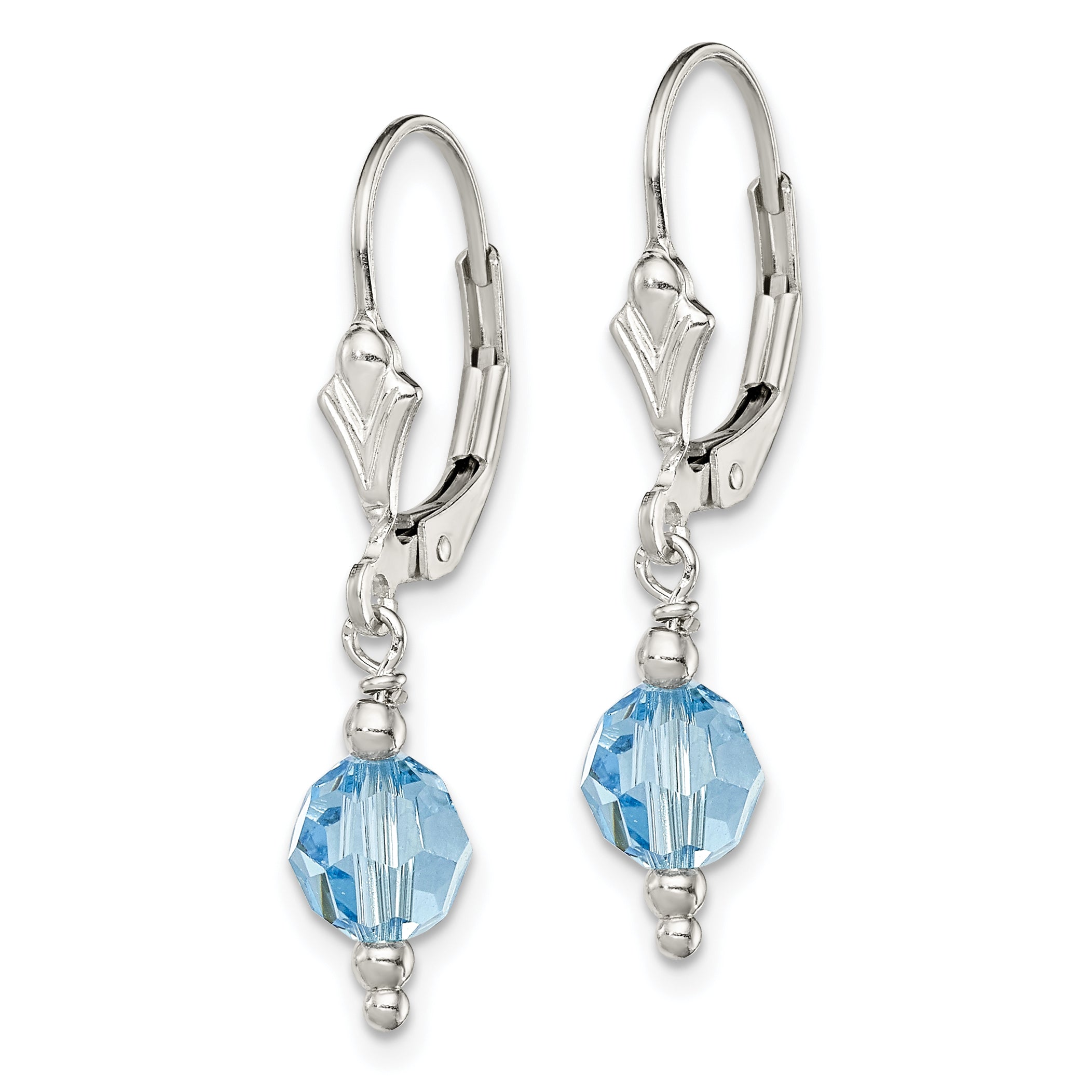 Sterling Silver Blue Crystal Leverback Earrings Secondary image