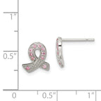 Sterling Silver Rhodium-plated Pink CZ Ribbon Earrings