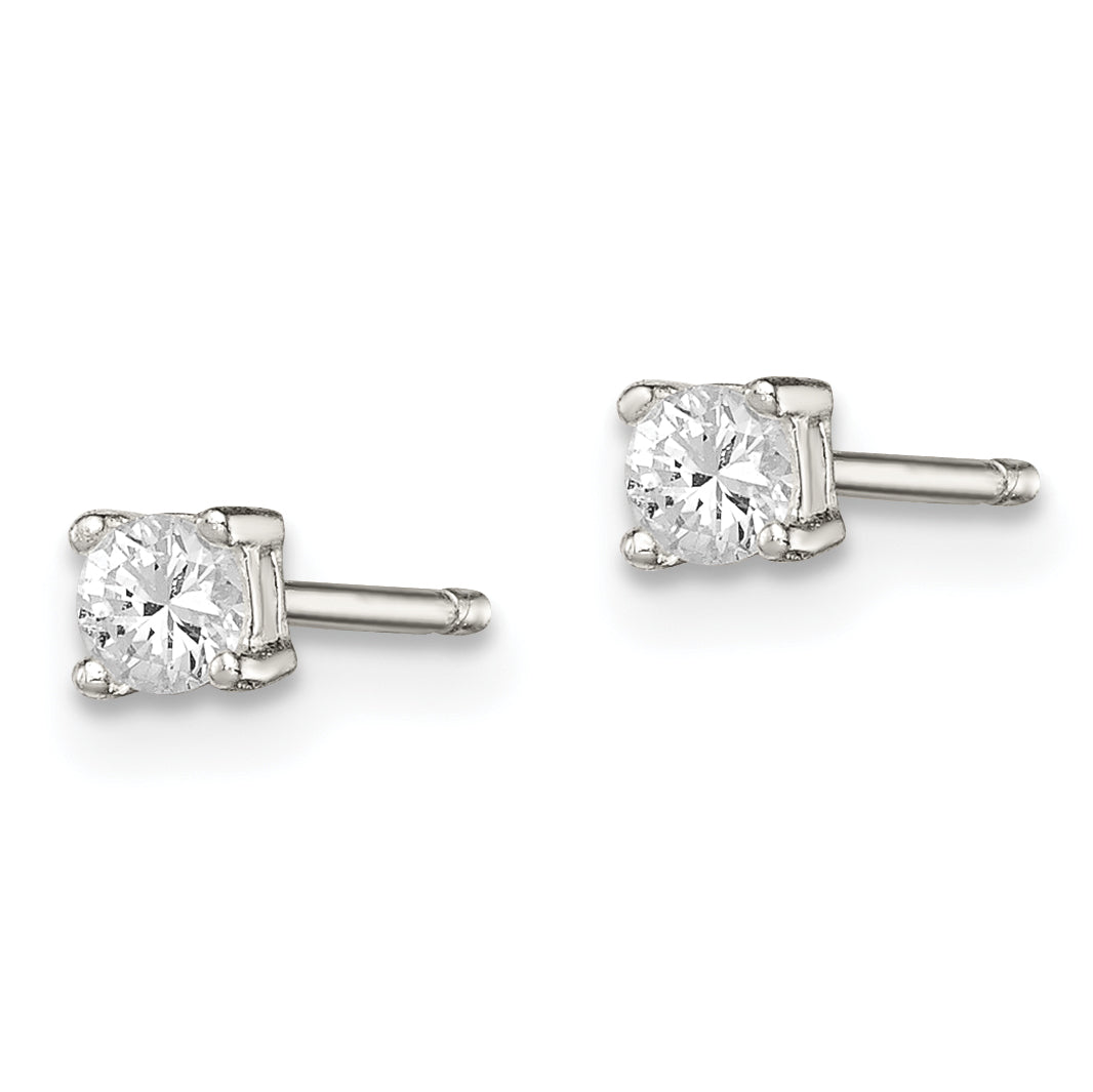 Sterling Silver 3mm Round Basket Set CZ Stud Earrings Secondary image