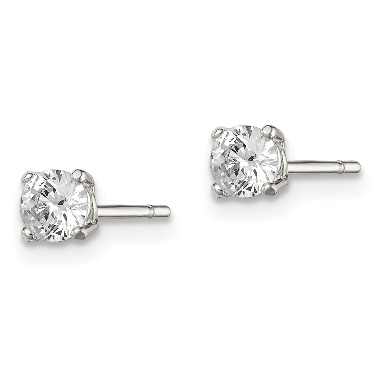 Sterling Silver 4mm Round Basket Set CZ Stud Earrings Secondary image