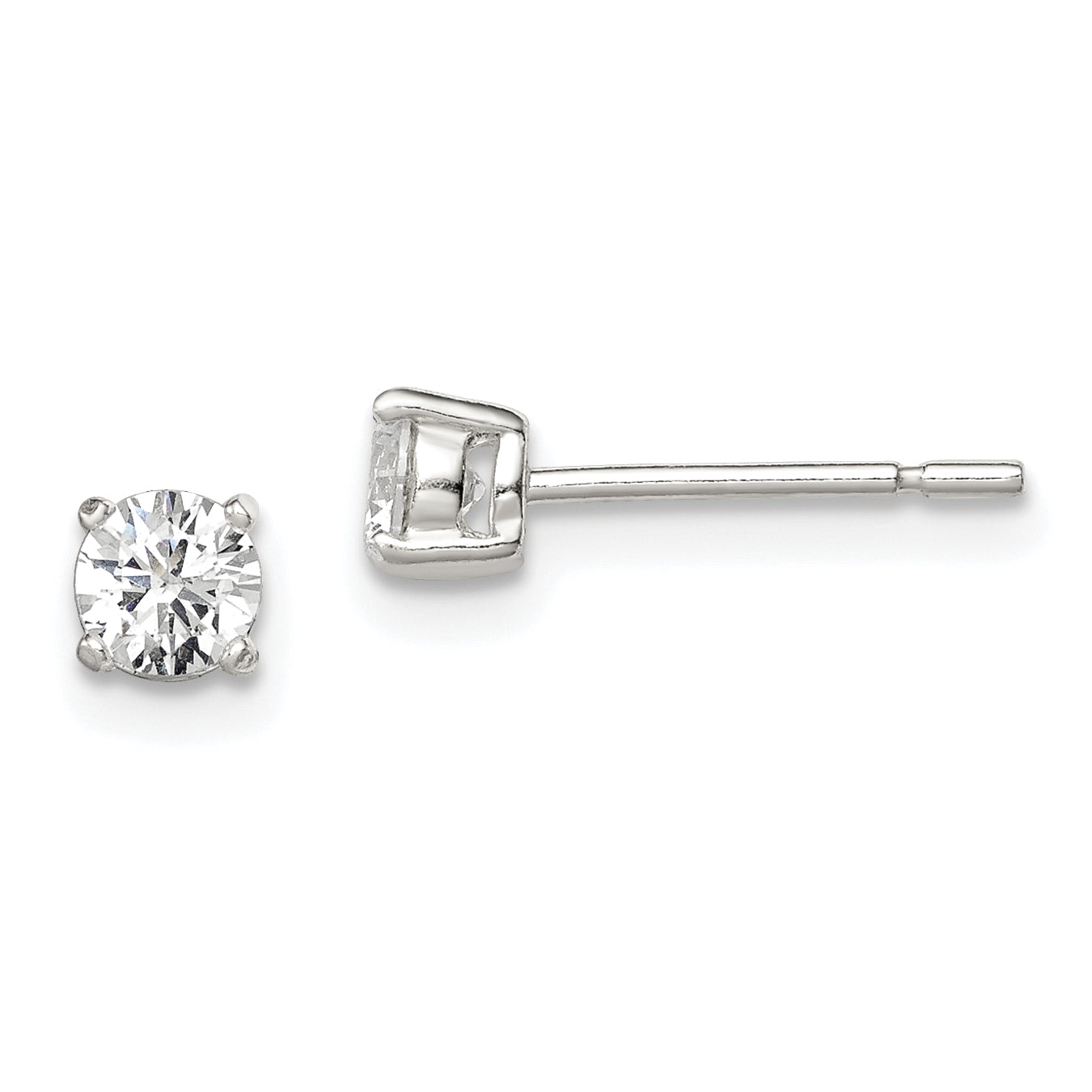 Sterling Silver 4mm Round Basket Set CZ Stud Earrings Main image