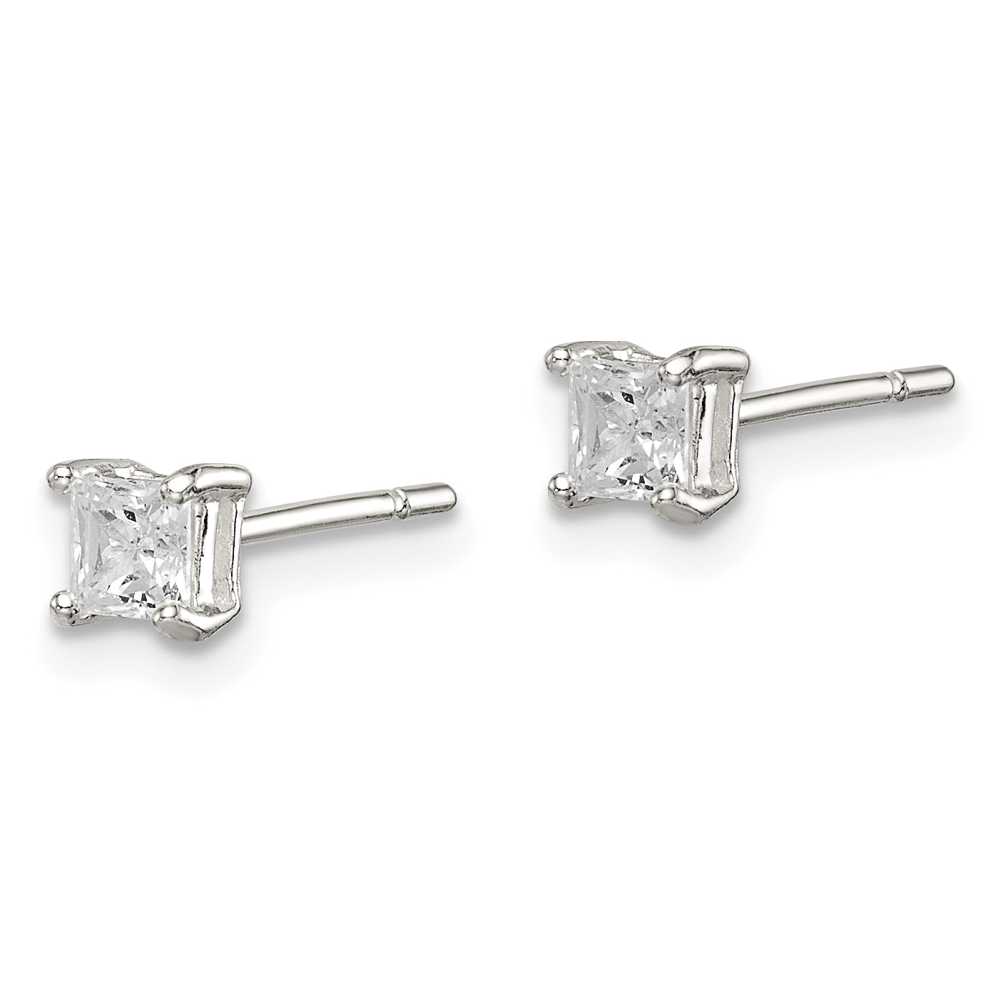 Sterling Silver 3mm Princess Basket Set CZ Stud Earrings