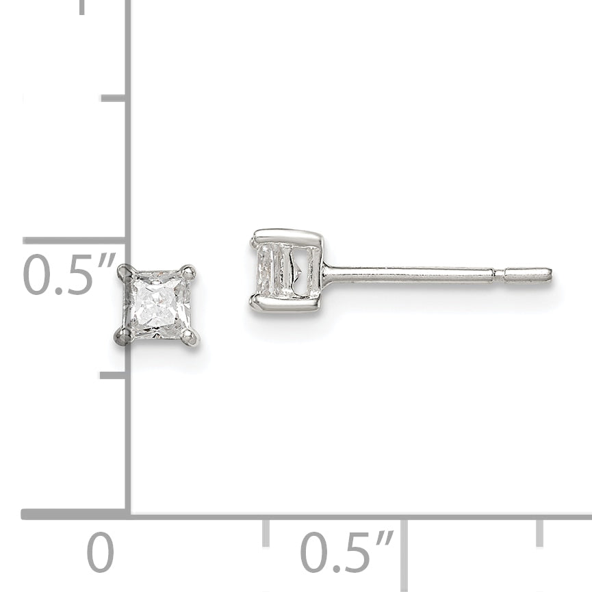 Sterling Silver 3mm Princess Basket Set CZ Stud Earrings