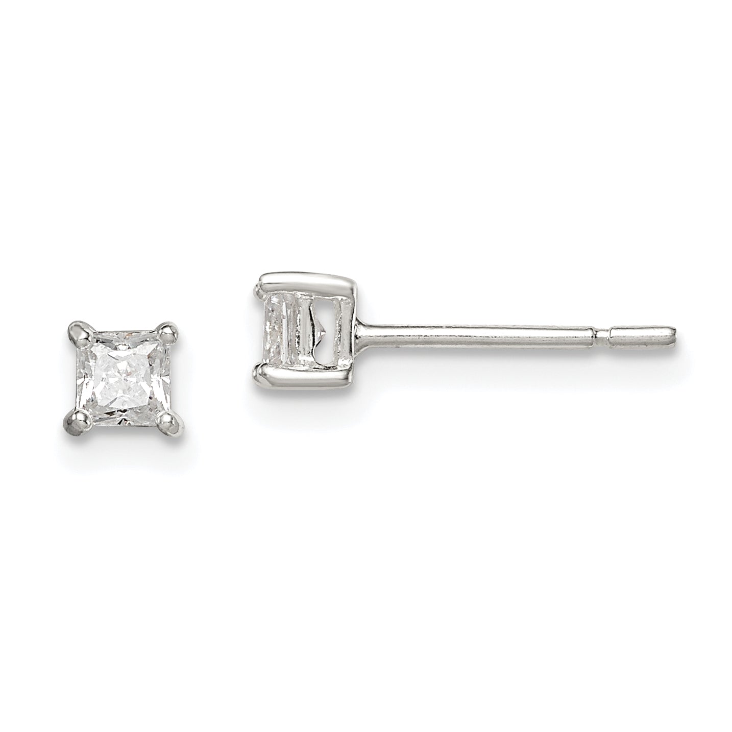 Sterling Silver 3mm Princess Basket Set CZ Stud Earrings Main image