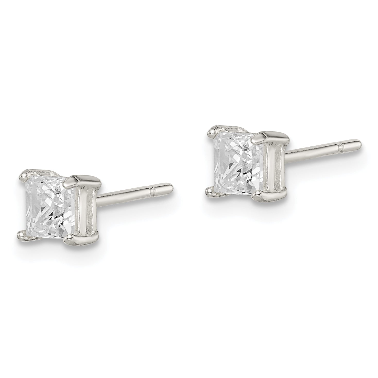 Sterling Silver 4mm Princess Basket Set CZ Stud Earrings Secondary image
