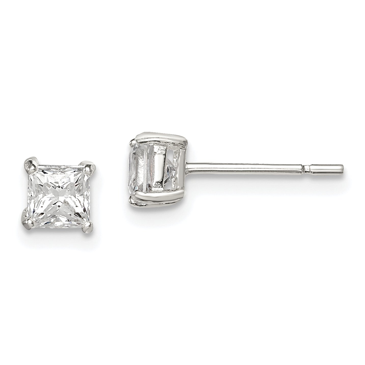 Sterling Silver 4mm Princess Basket Set CZ Stud Earrings Main image