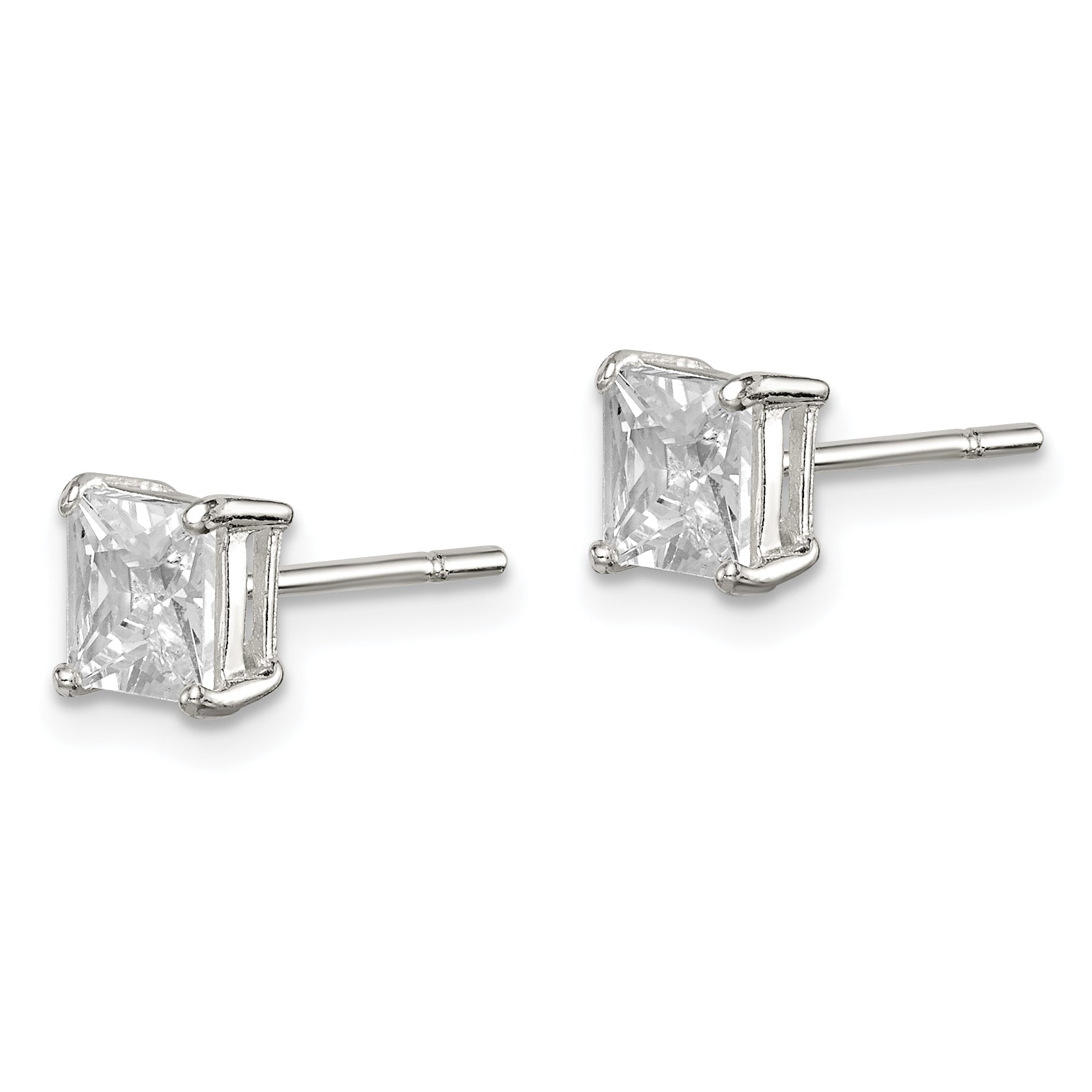 Sterling Silver 5mm Princess Basket Set CZ Stud Earrings Secondary image