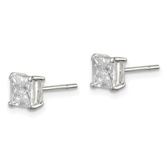 Sterling Silver 5mm Princess Basket Set CZ Stud Earrings