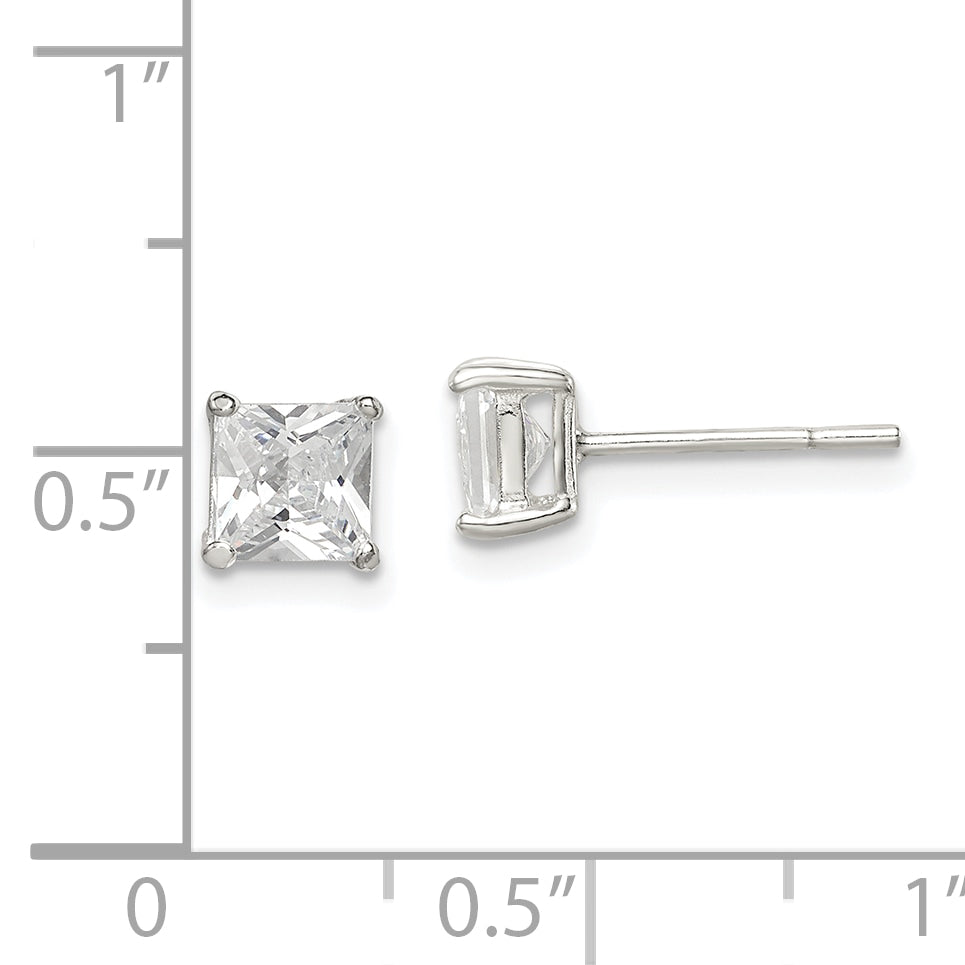 Sterling Silver 5mm Princess Basket Set CZ Stud Earrings