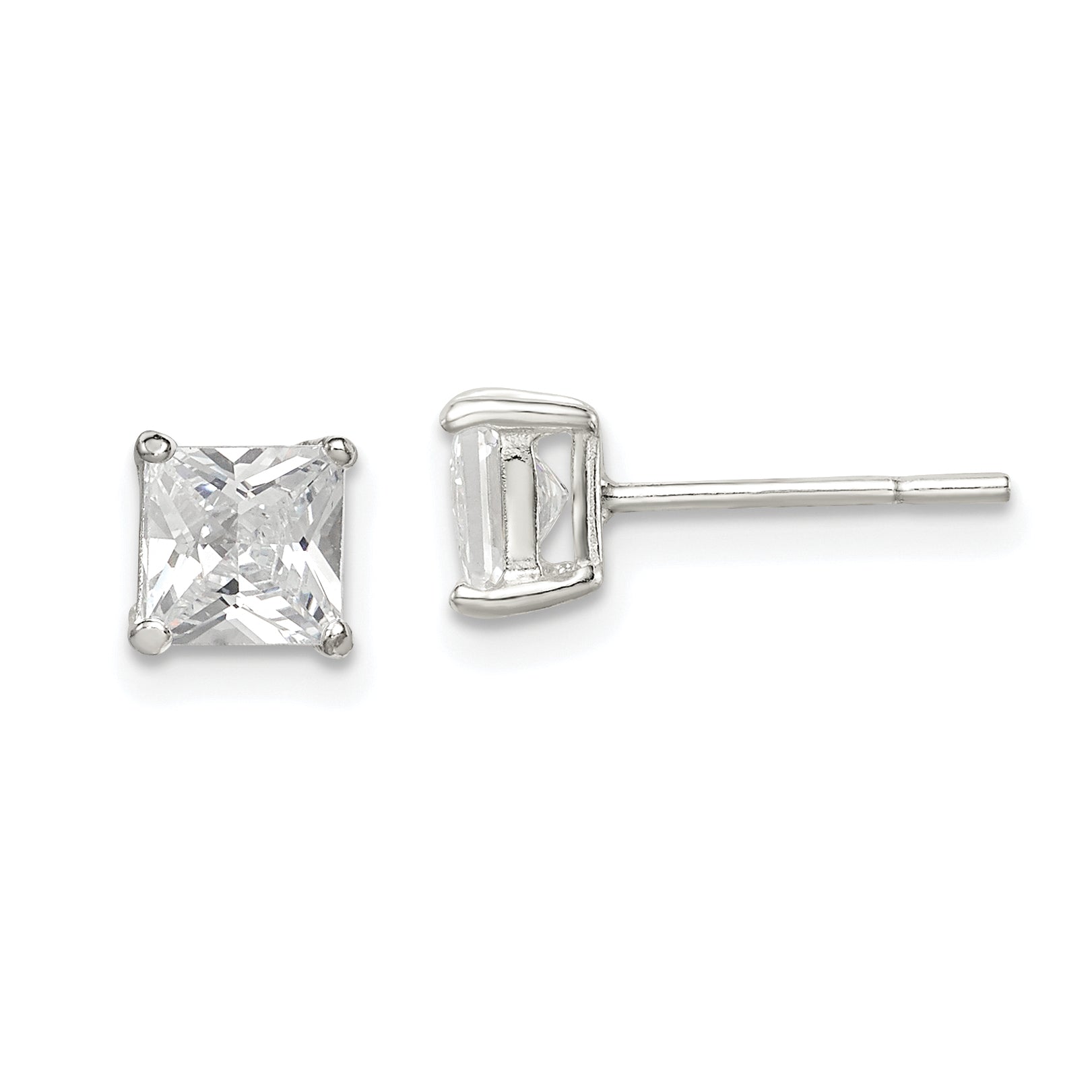 Sterling Silver 5mm Princess Basket Set CZ Stud Earrings Main image