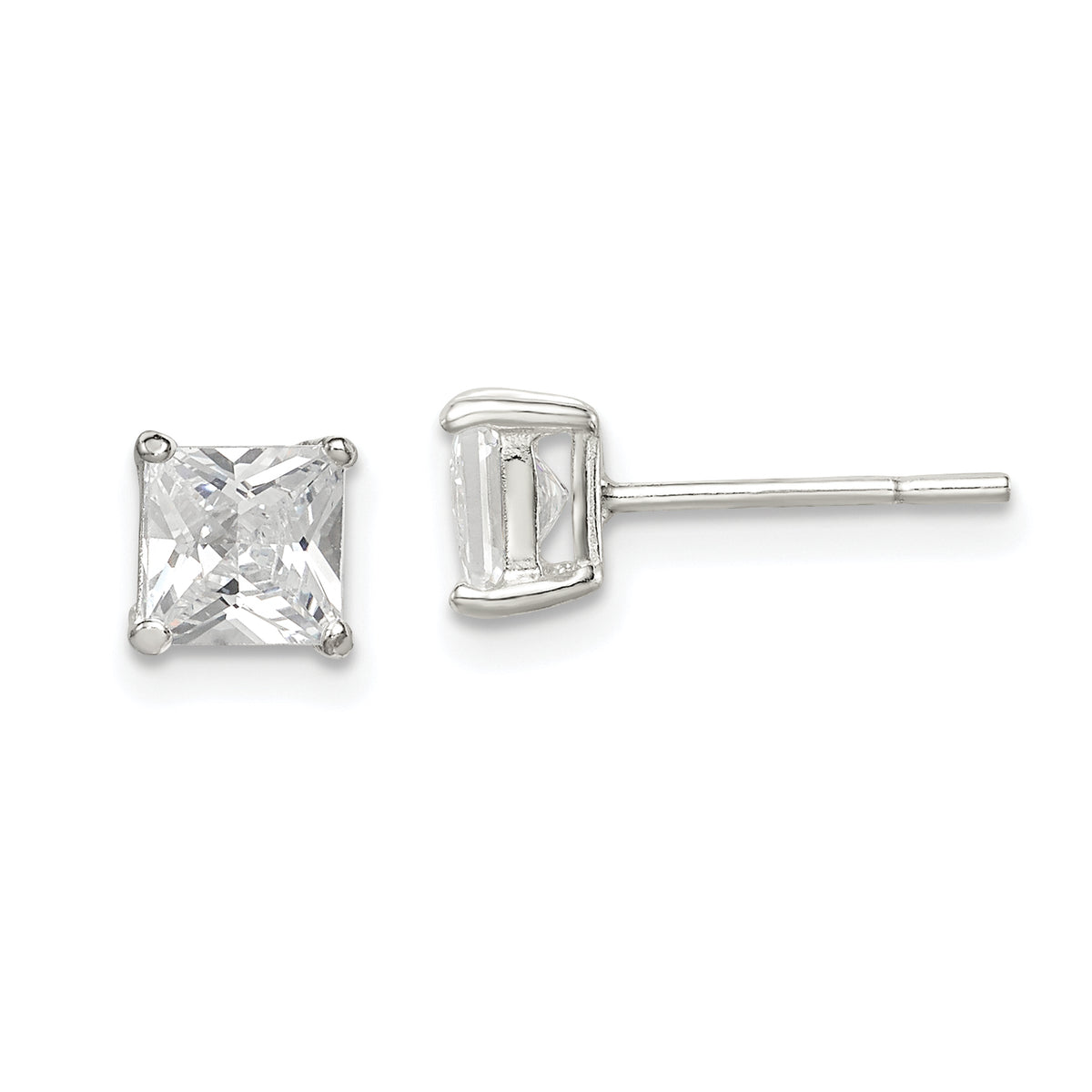 Sterling Silver 5mm Princess Basket Set CZ Stud Earrings