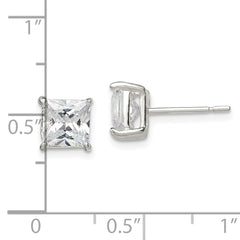 Sterling Silver 6mm Princess Basket Set CZ Stud Earrings