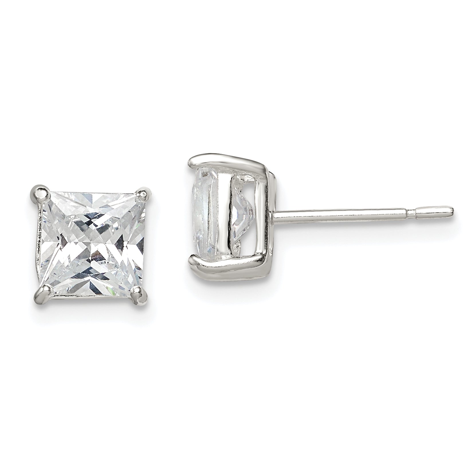 Sterling Silver 6mm Princess Basket Set CZ Stud Earrings Main image
