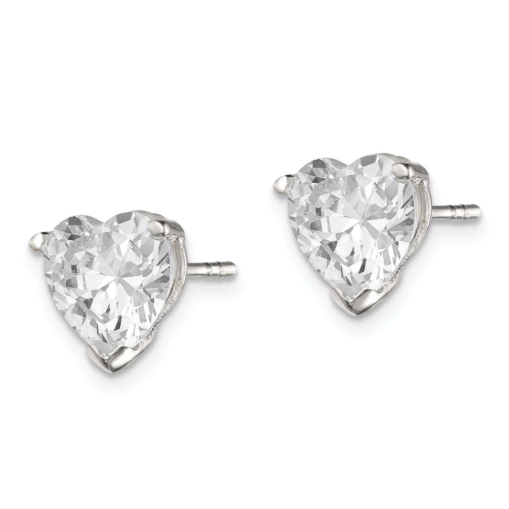 Sterling Silver Polished 8mm Heart 3 Prong Basket Set CZ Stud Earrings Secondary image