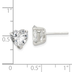 Sterling Silver Polished 8mm Heart 3 Prong Basket Set CZ Stud Earrings