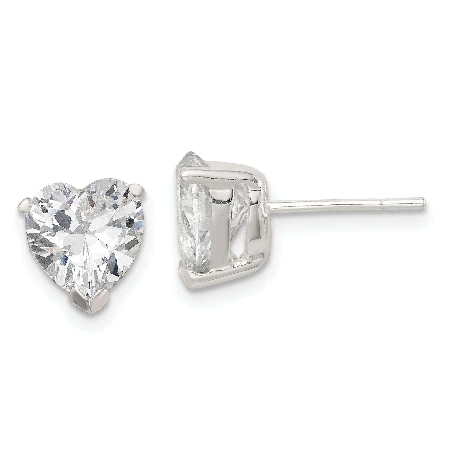 Sterling Silver Polished 8mm Heart 3 Prong Basket Set CZ Stud Earrings Main image