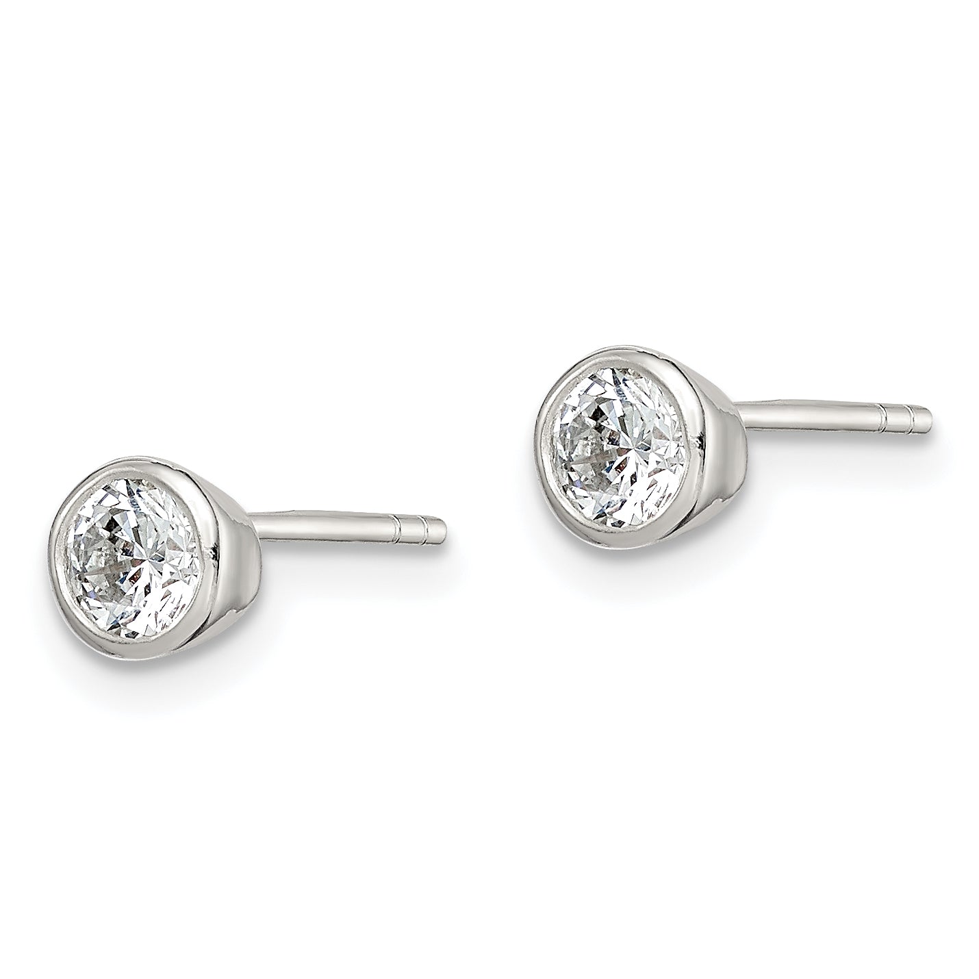 Sterling Silver Polished 4mm Round CZ Bezel Set Stud Earrings Secondary image