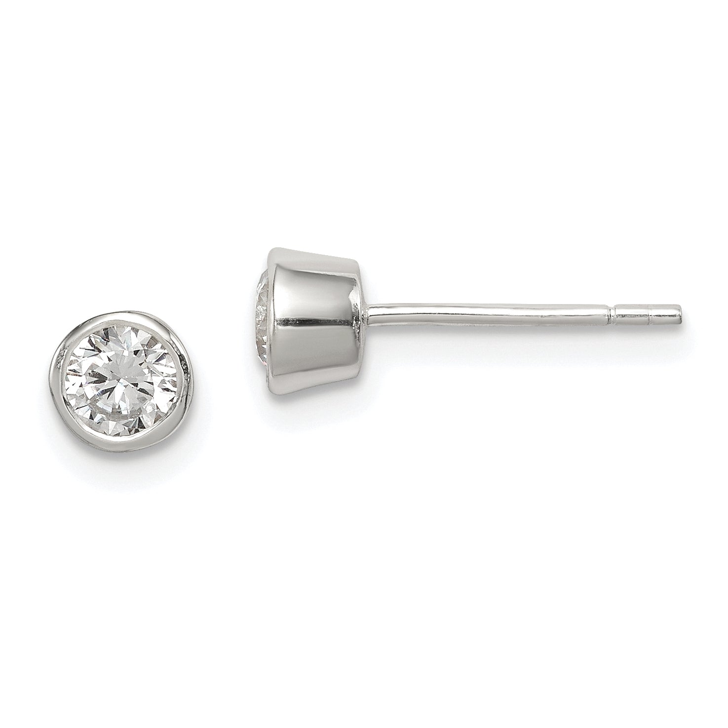 Sterling Silver Polished 4mm Round CZ Bezel Set Stud Earrings Main image