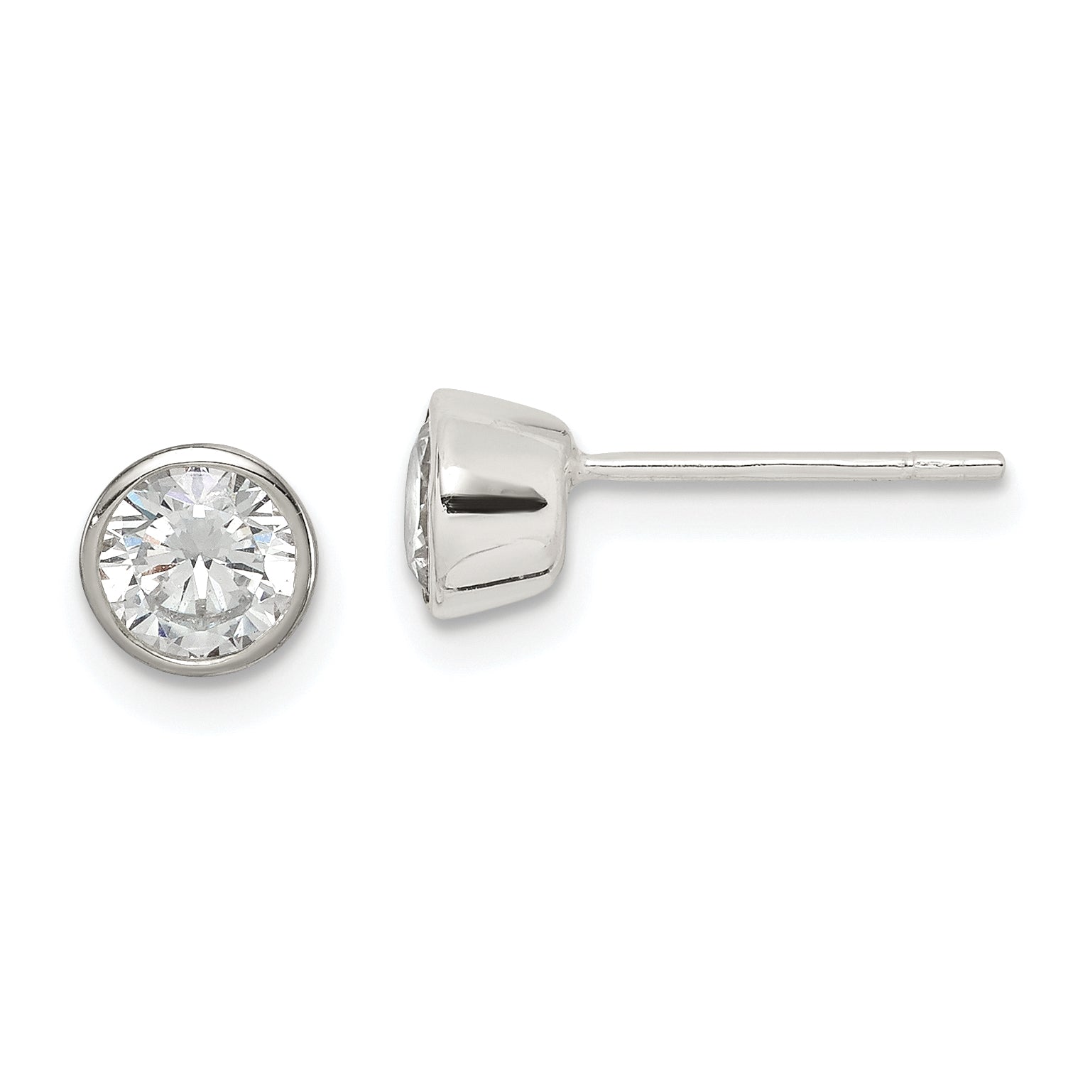 Sterling Silver Polished 5mm Round CZ Bezel Set Stud Earrings Main image