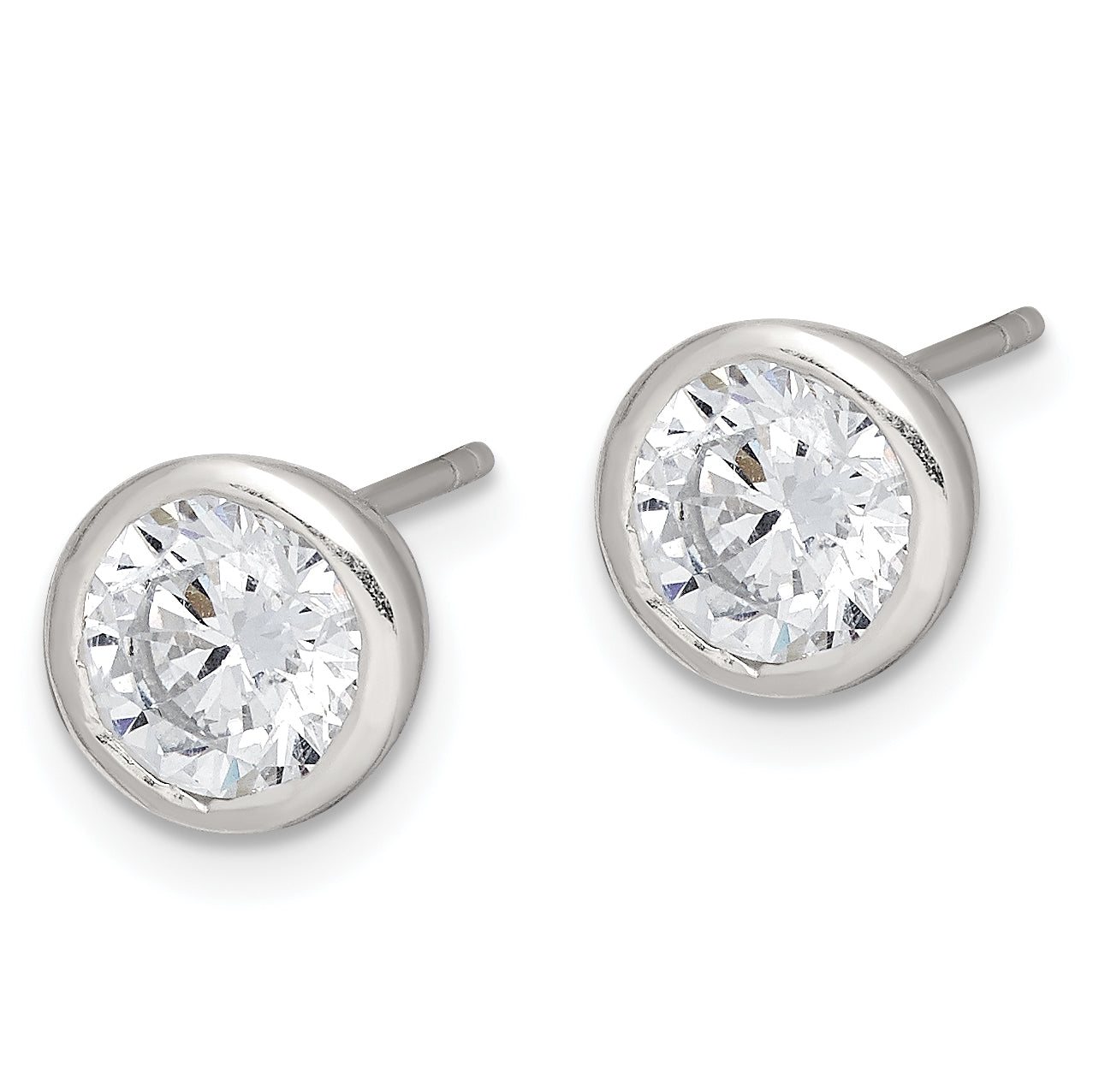 Sterling Silver Polished 6mm Round CZ Bezel Set Stud Earrings Secondary image